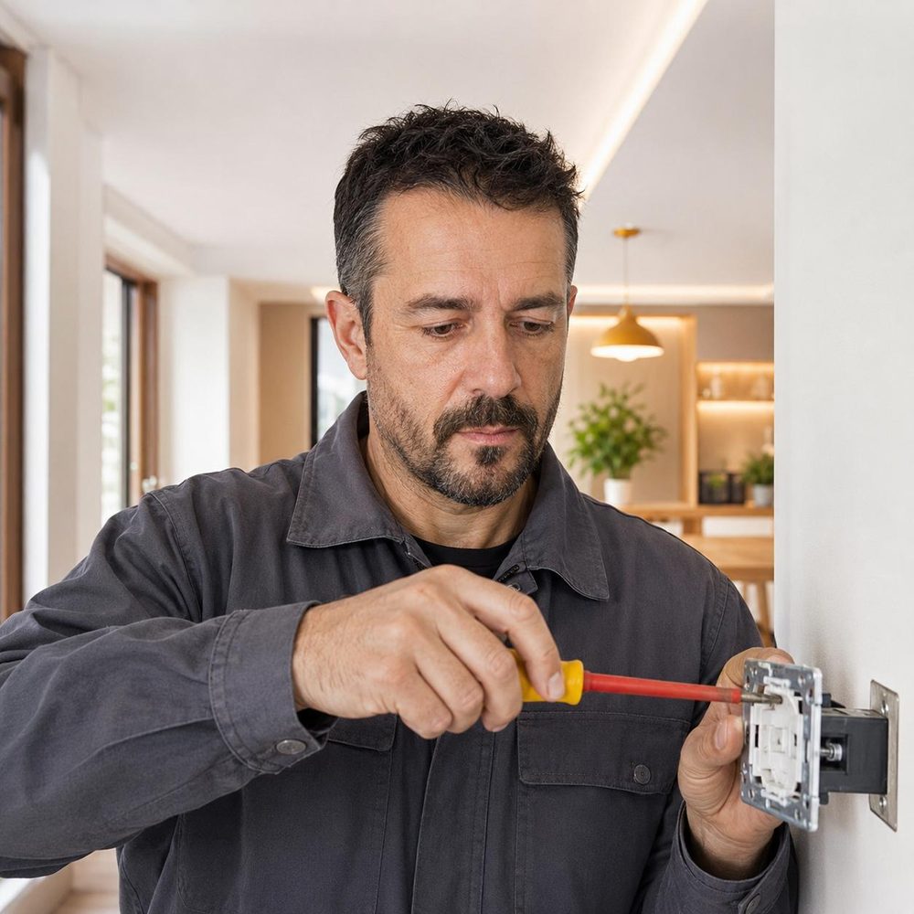 Electricista instalando un mecanismo eléctrico en una vivienda de Terrassa