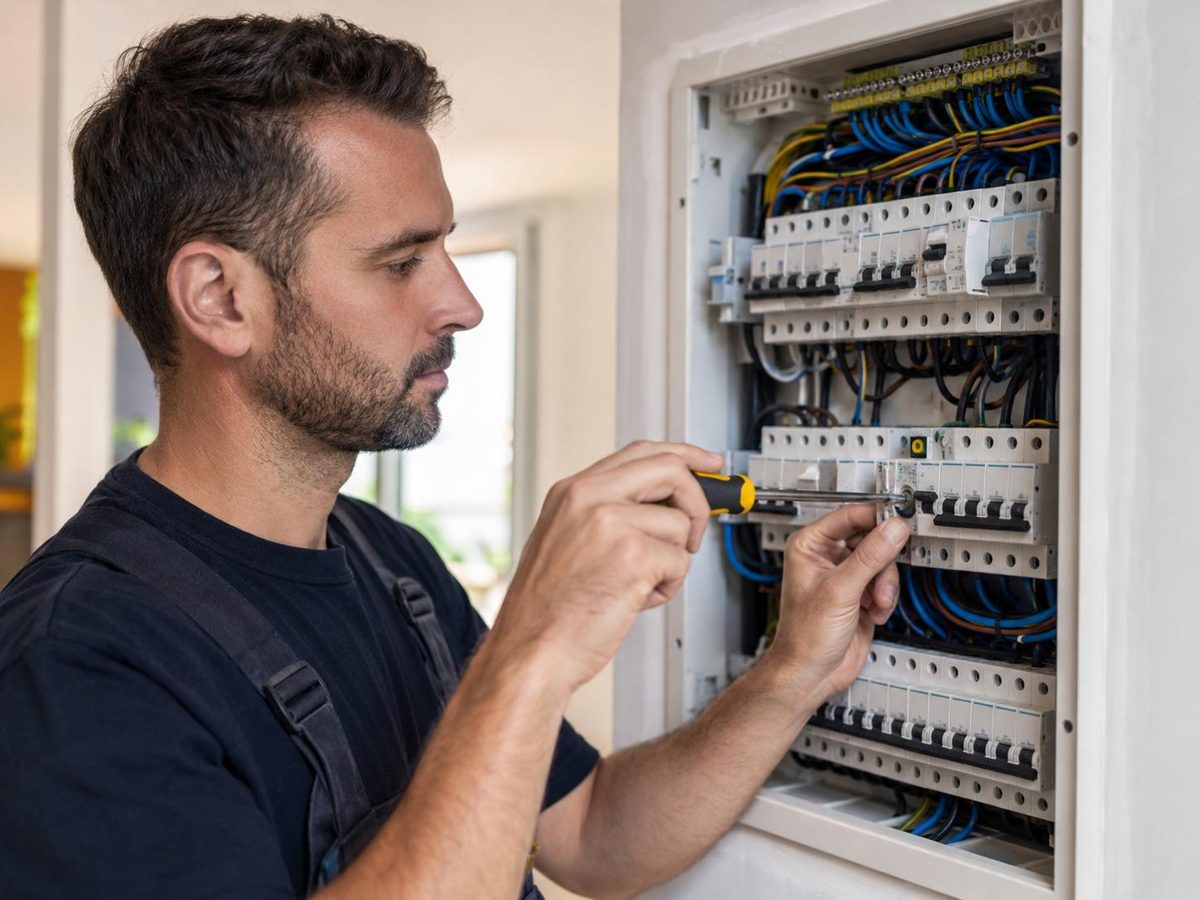 Electricista montando un cuadro eléctrico ordenado y a normativa en Terrassa